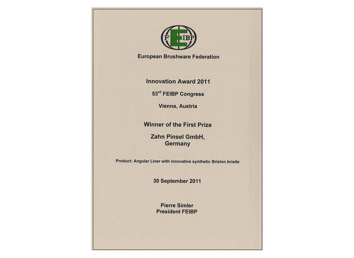 Award certificate for BRISLON® angular liner